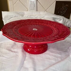 Rare new vintage Bordallo Pinheiro poinsettia Cake stand serving platter